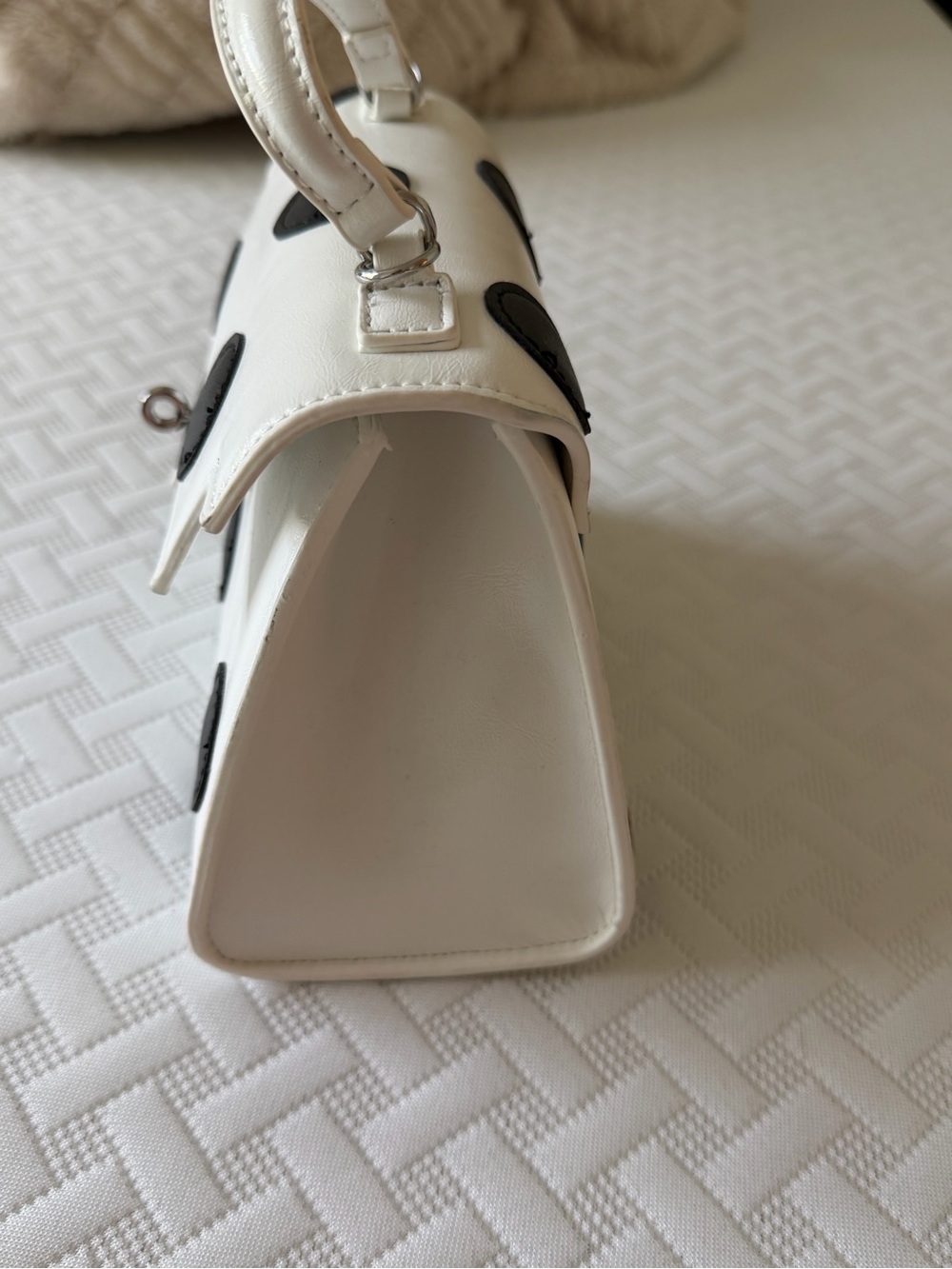 Melie Bianco White Top-Handle Satchel with Black Polka Dots - Picture 5 of 7
